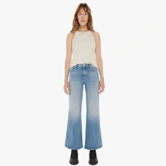 MOTHER The Roller High Rise Wide Leg Denim Jeans Let's Trip Light Wash Blue 28